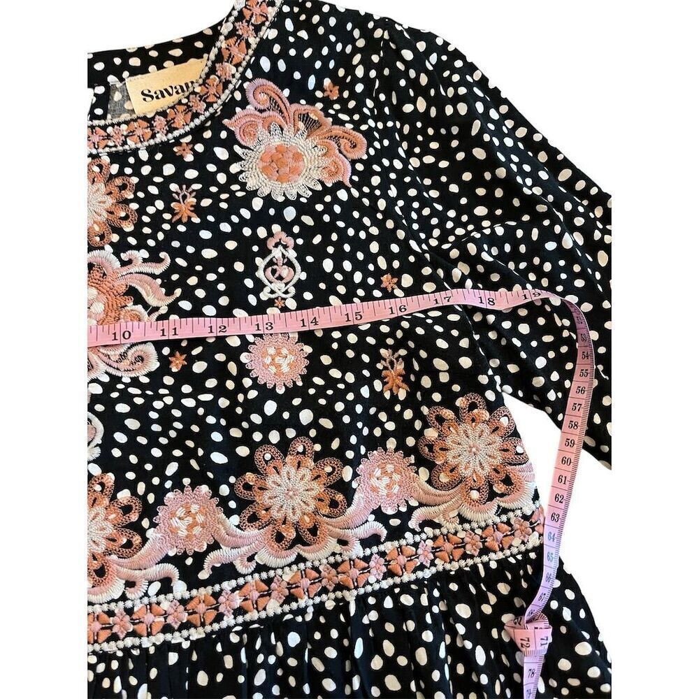 Savanna Jane Women's Embroidered Polka Dot Blouse Black Size M - Picture 5 of 6